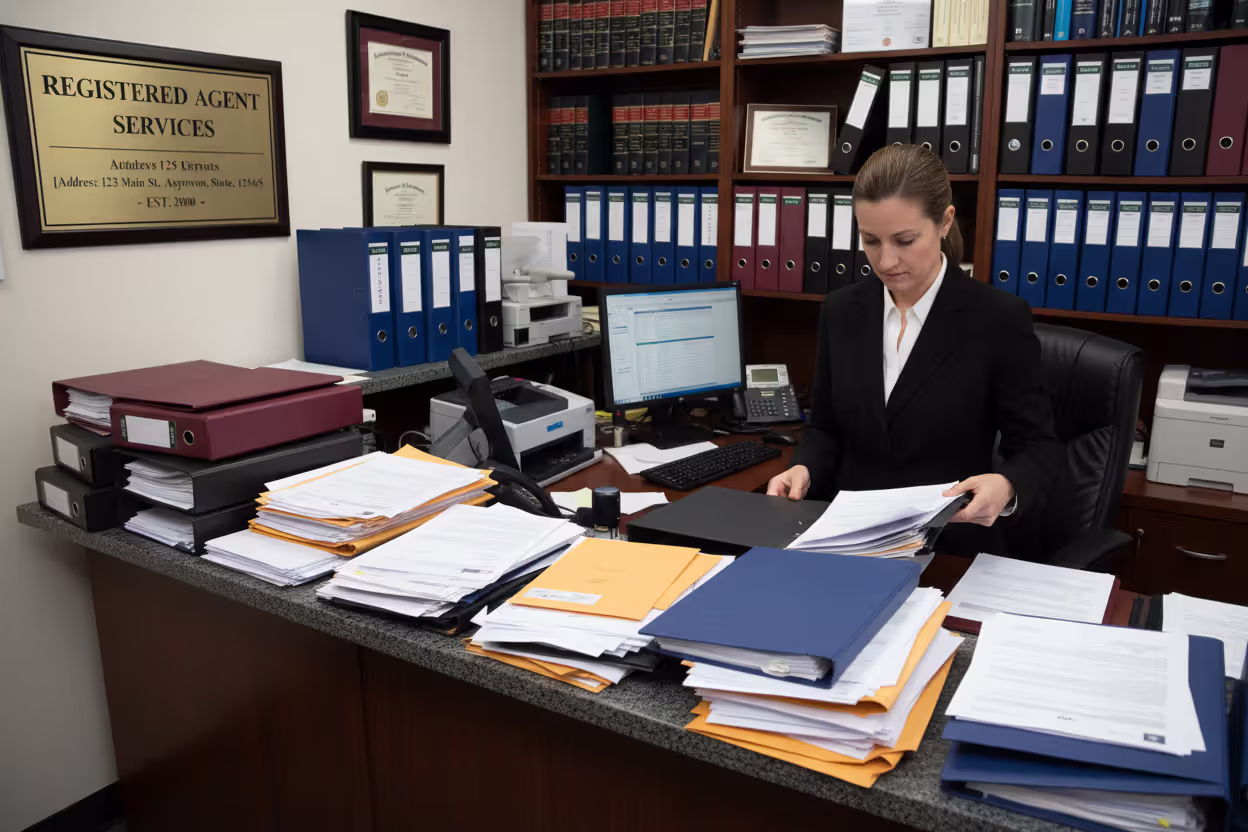 Registered agent office receiving official legal business documents