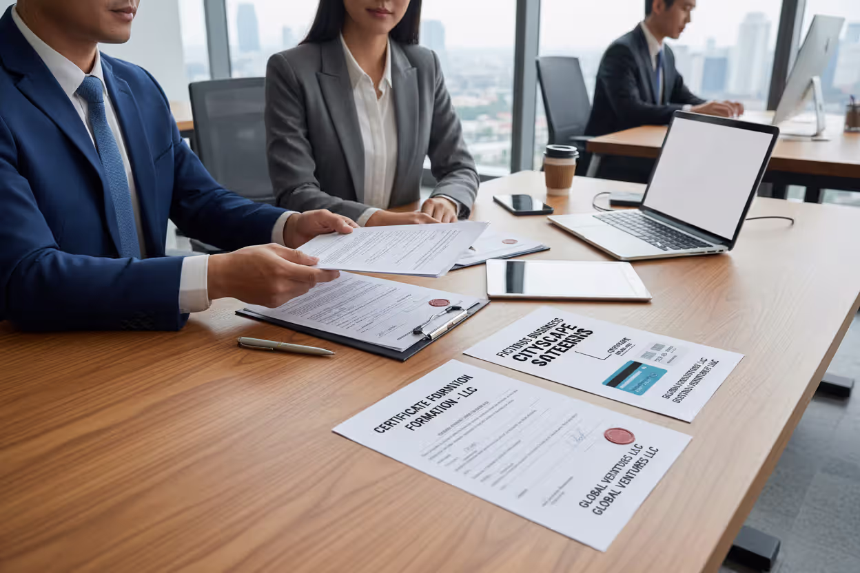 Entrepreneur updating bank records with LLC and DBA documents