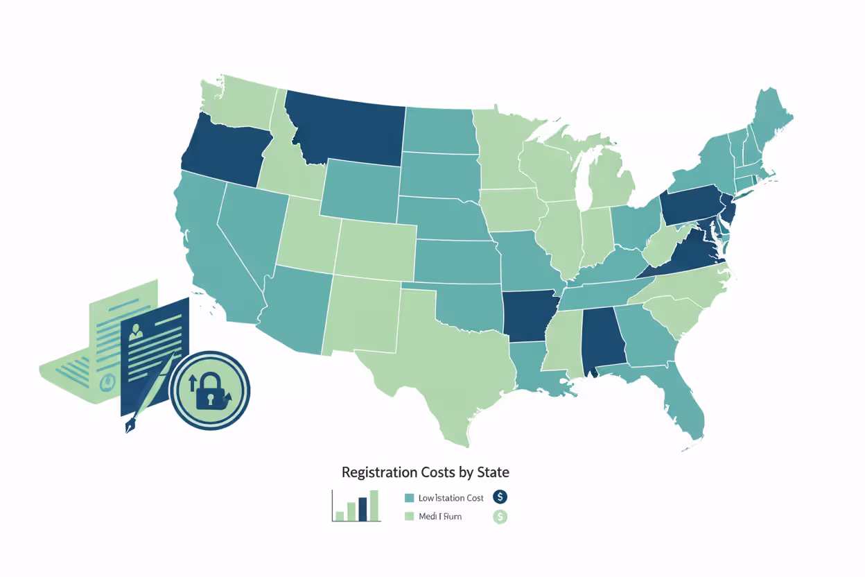 US map highlighting different LLC formation costs by state