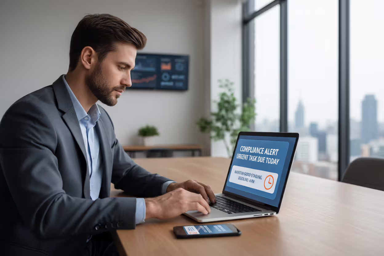 Business owner receiving a compliance reminder for LLC filing deadline