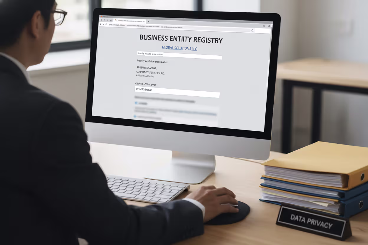 Public business record search showing only a registered agent