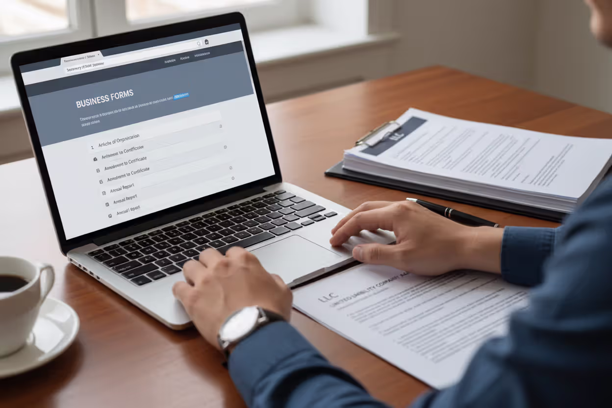 User accessing state business amendment form online