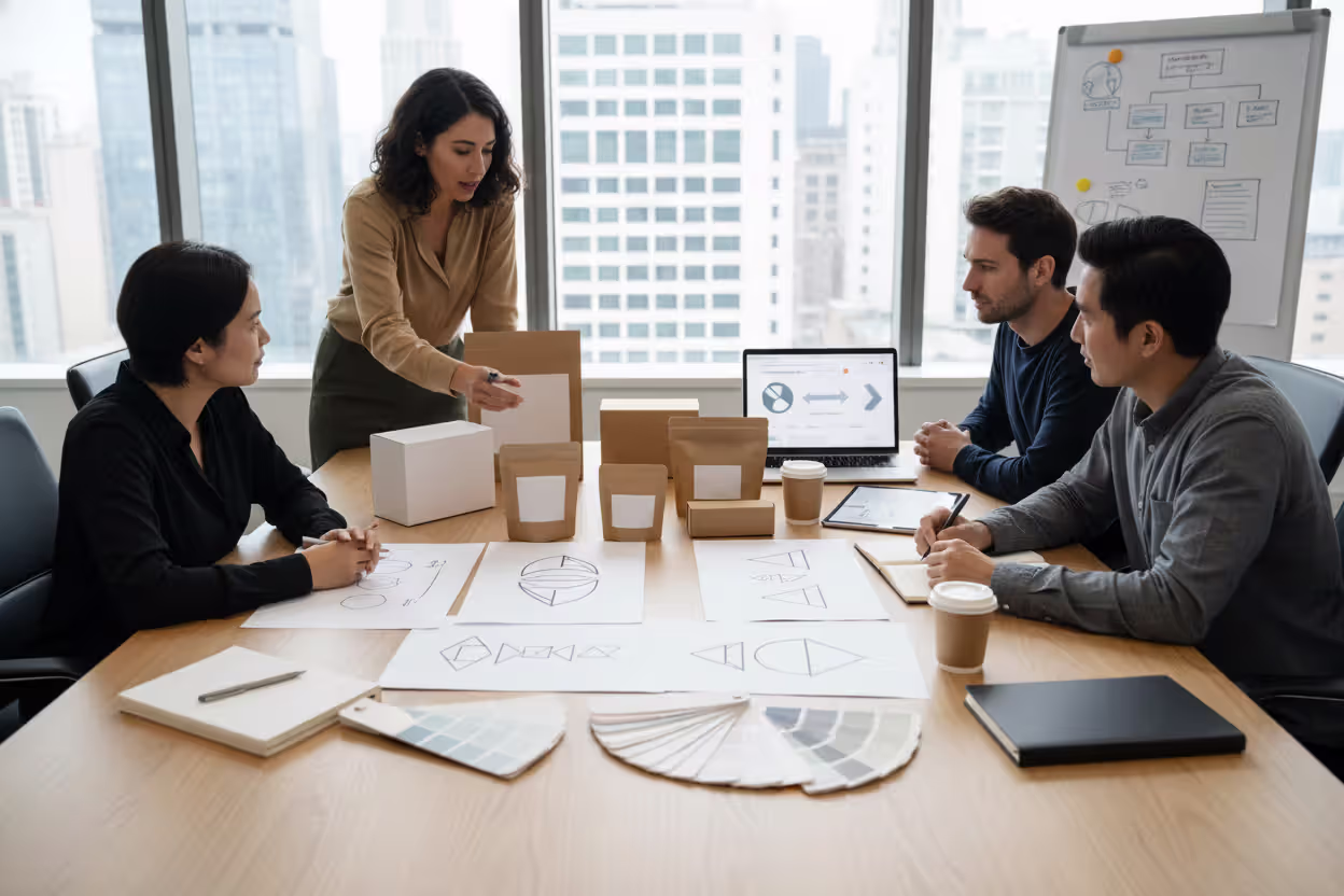 Team discussing business rebranding and LLC name change