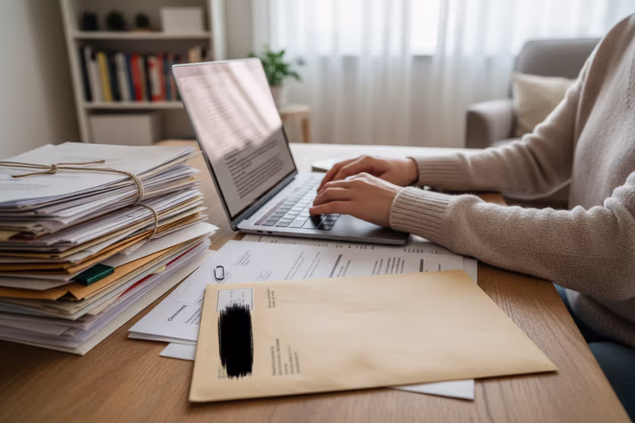 Home business owner reviewing official mail at a desk