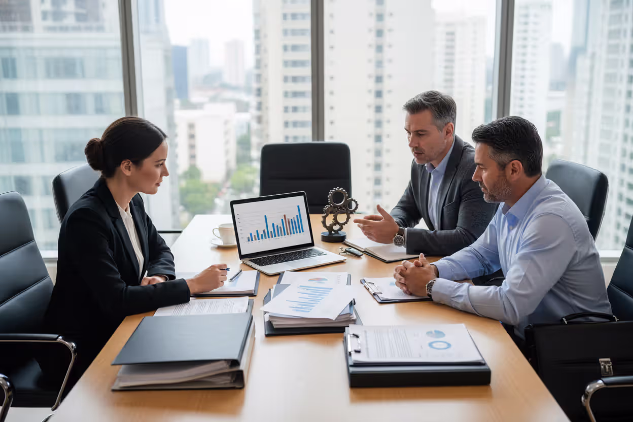 LLC members reviewing asset distribution documents at a meeting