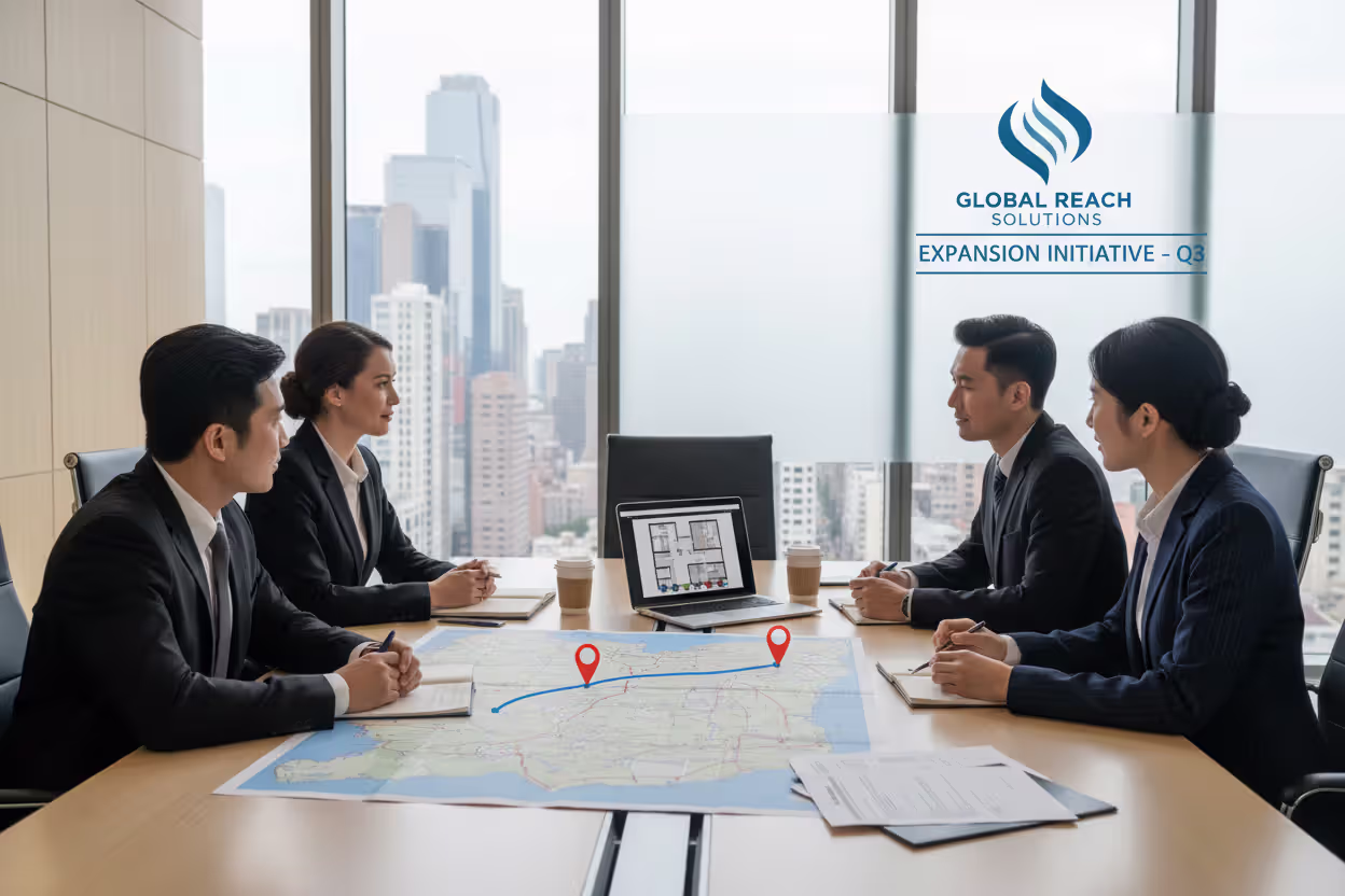 Team discussing business expansion to another state in an office meeting