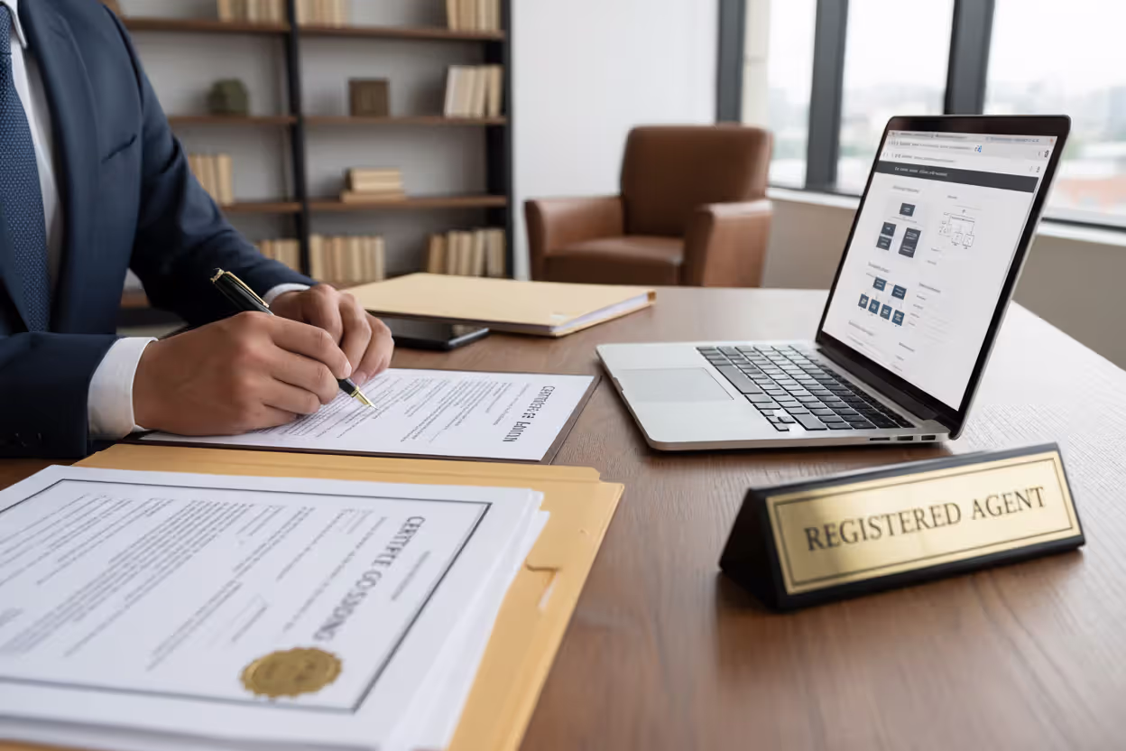 Business owner completing foreign LLC registration paperwork