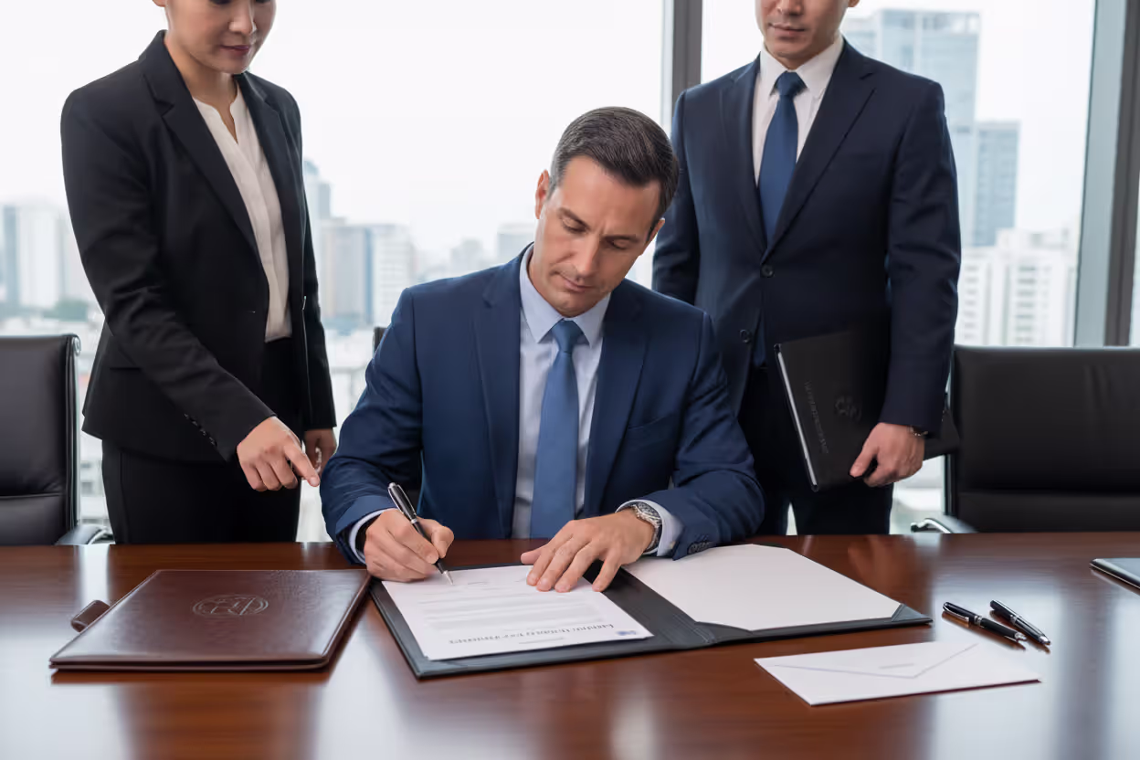 Manager signing an LLC authorization document with other members present