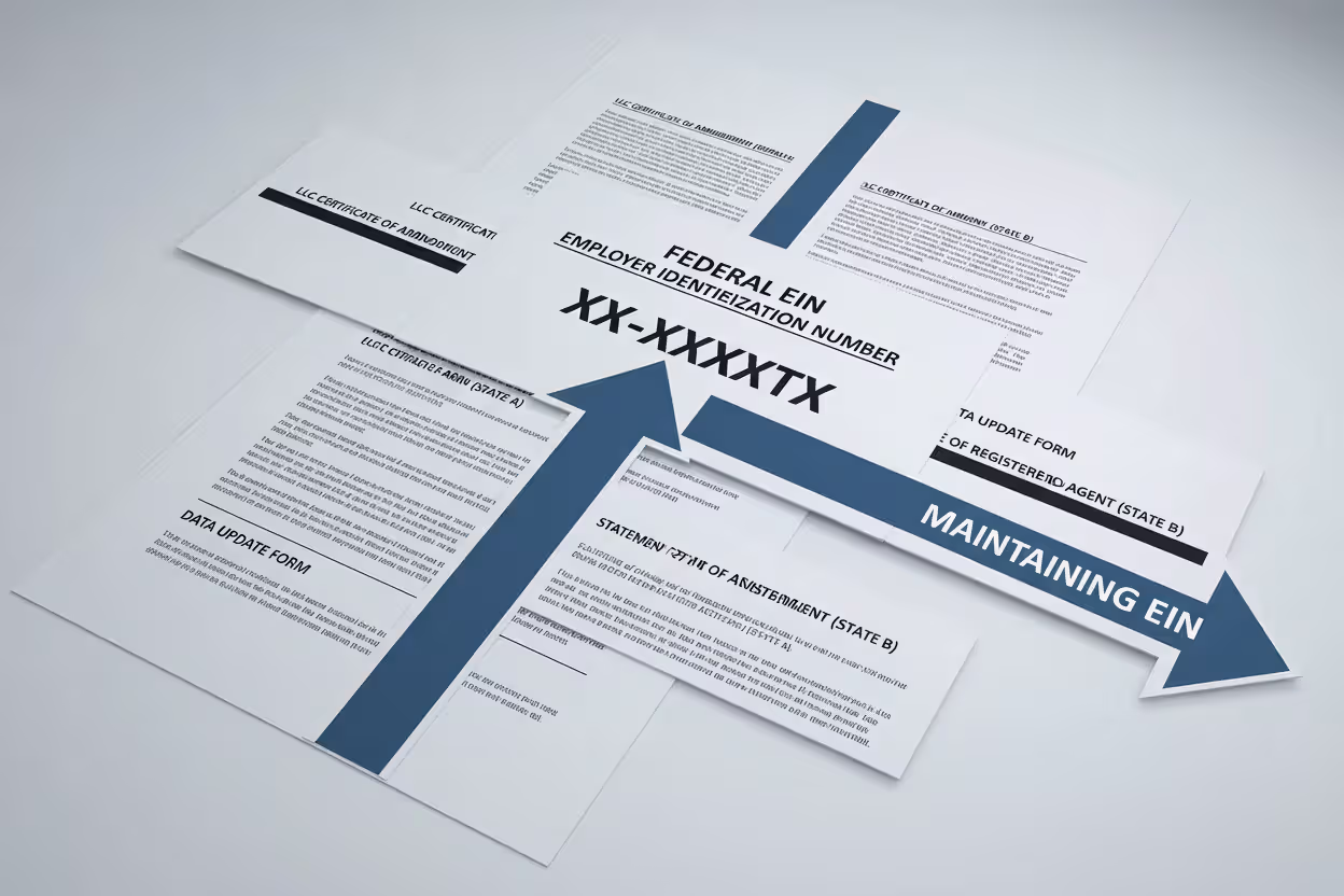 LLC tax documents showing EIN continuity after relocation