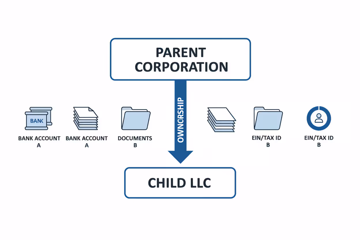Parent corporation and subsidiary LLC shown as separate legal entities