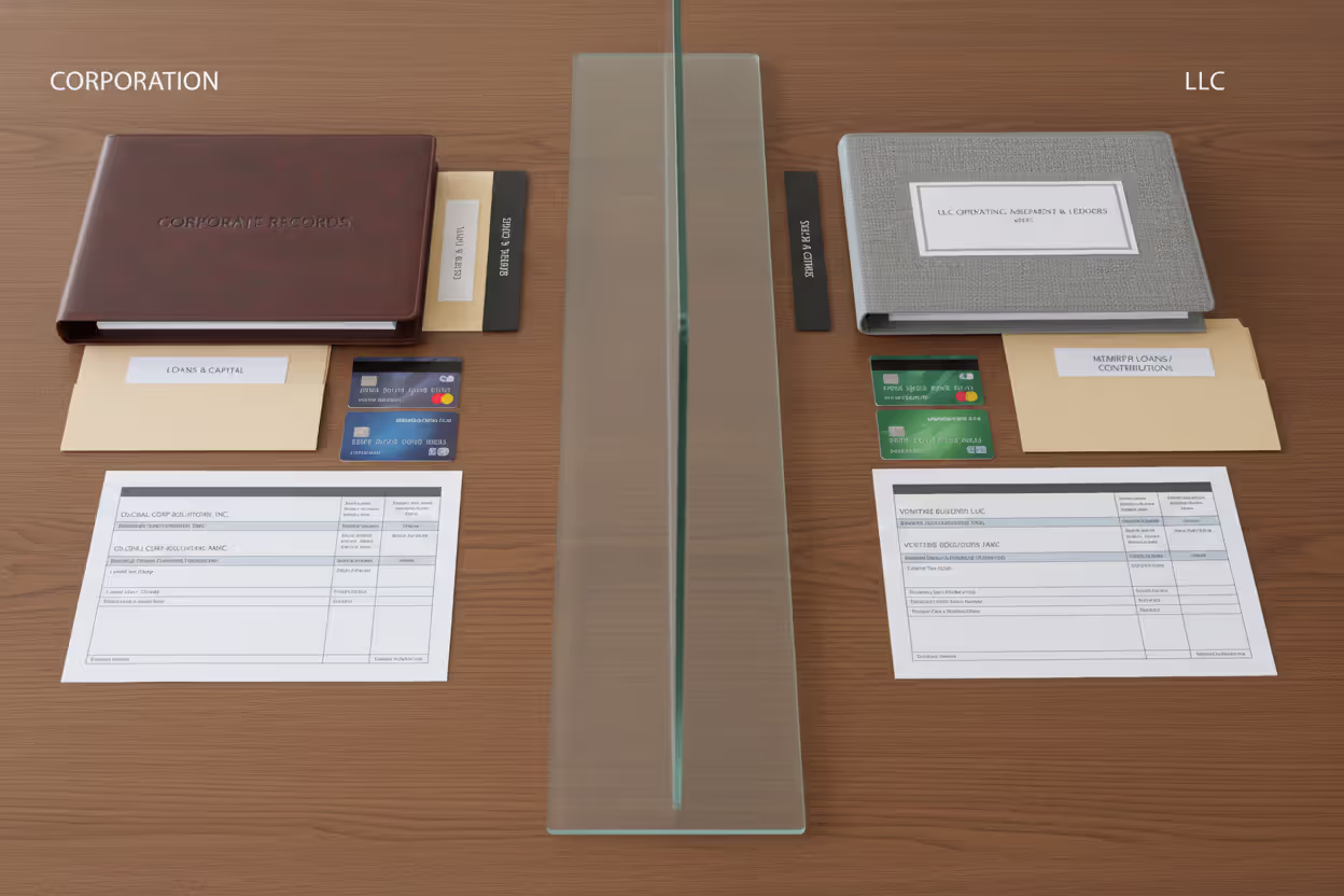 Separate bank accounts and records for corporation and LLC