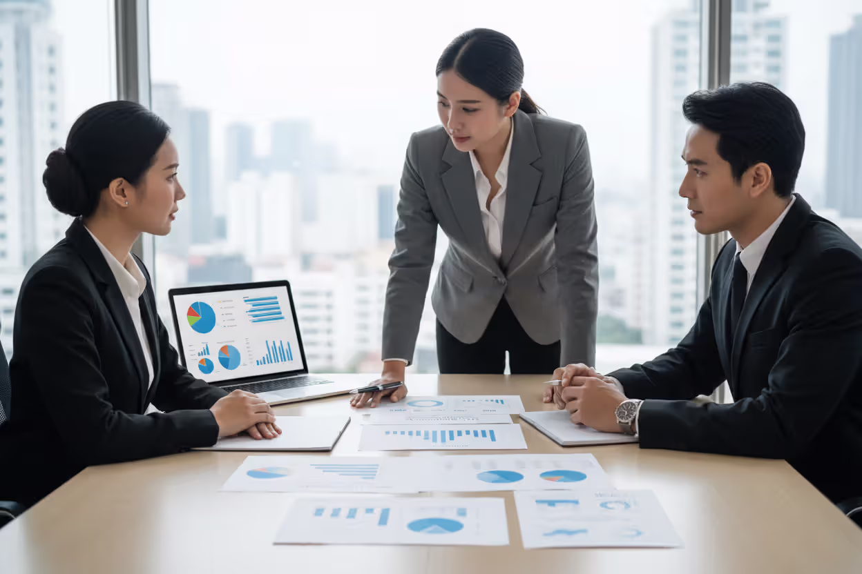 Partners reviewing LLC tax and financial planning documents