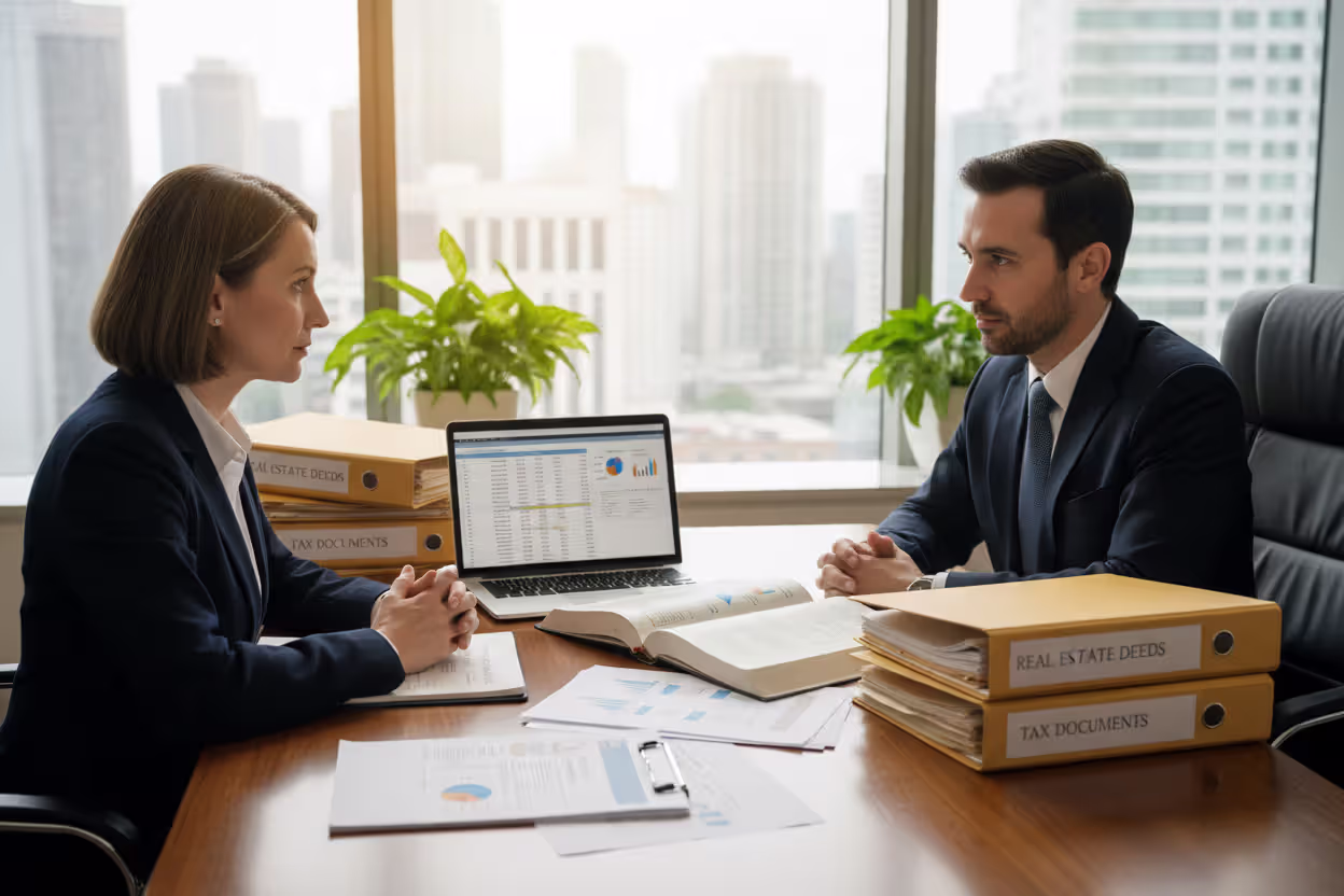 Property owner consulting with a legal or tax advisor about LLC transfer