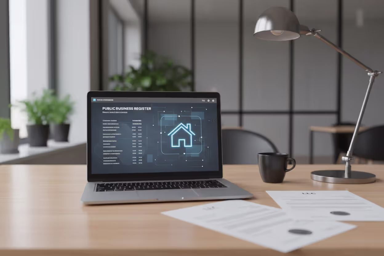 Public business record displayed on a laptop screen