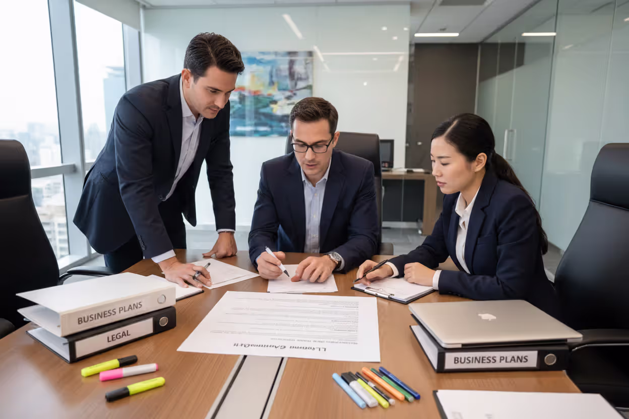 LLC members reviewing an operating agreement together