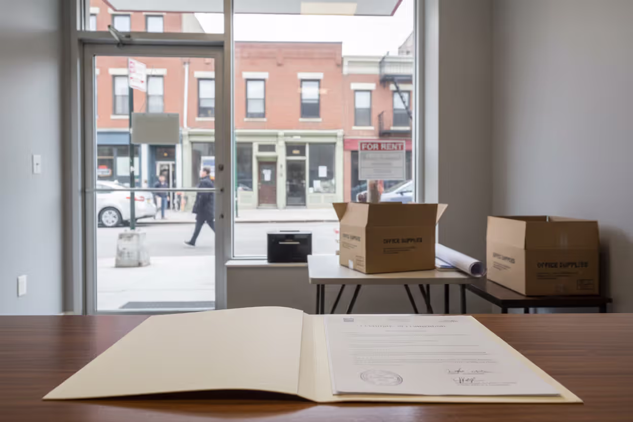 Registered LLC documents in front of a closed business location