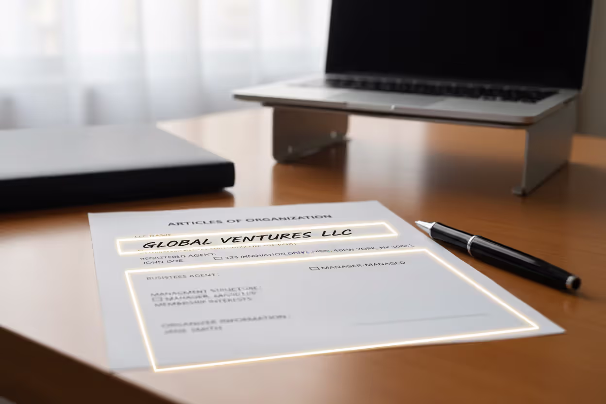 LLC articles of organization form with key business information fields