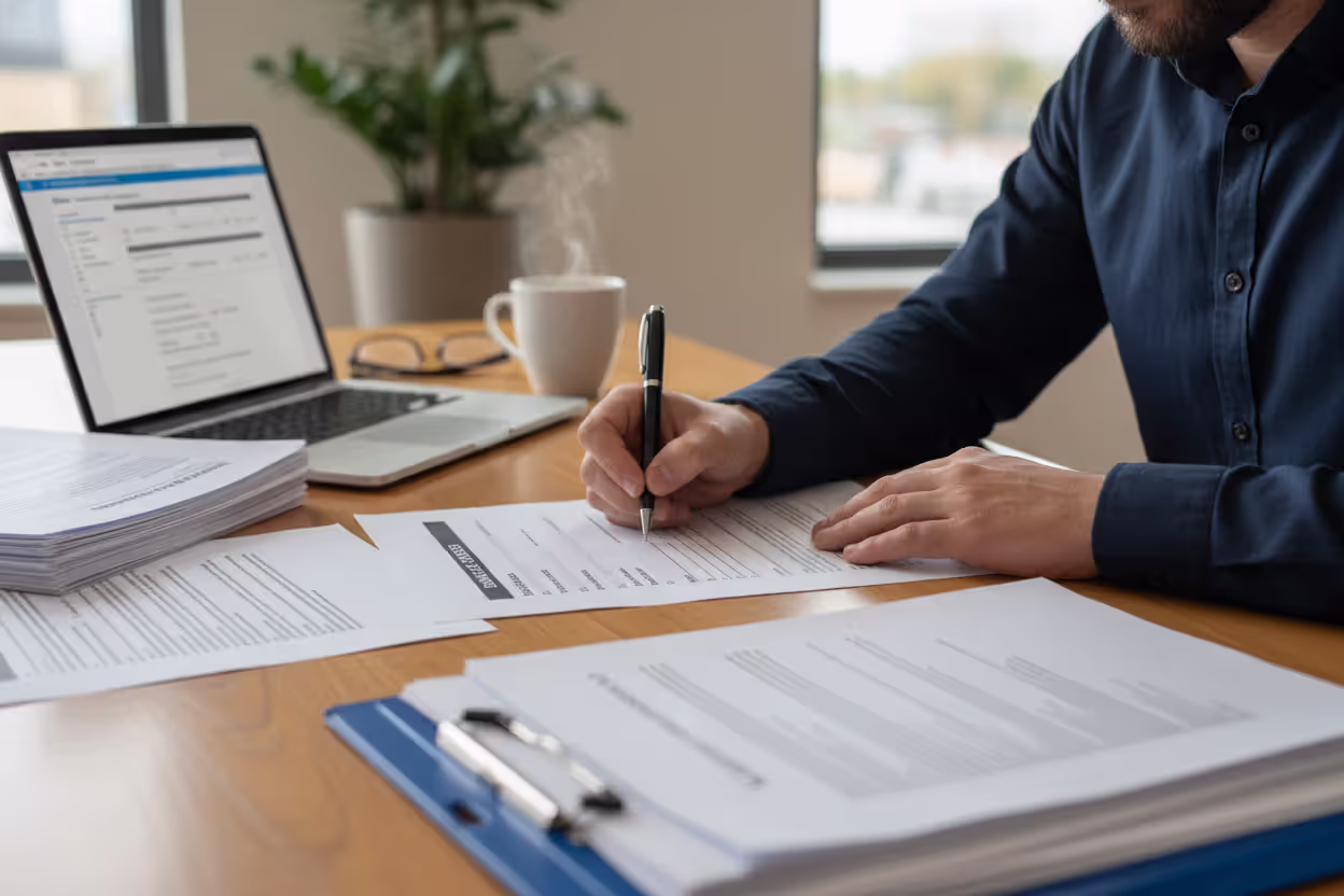 Entrepreneur completing LLC formation paperwork