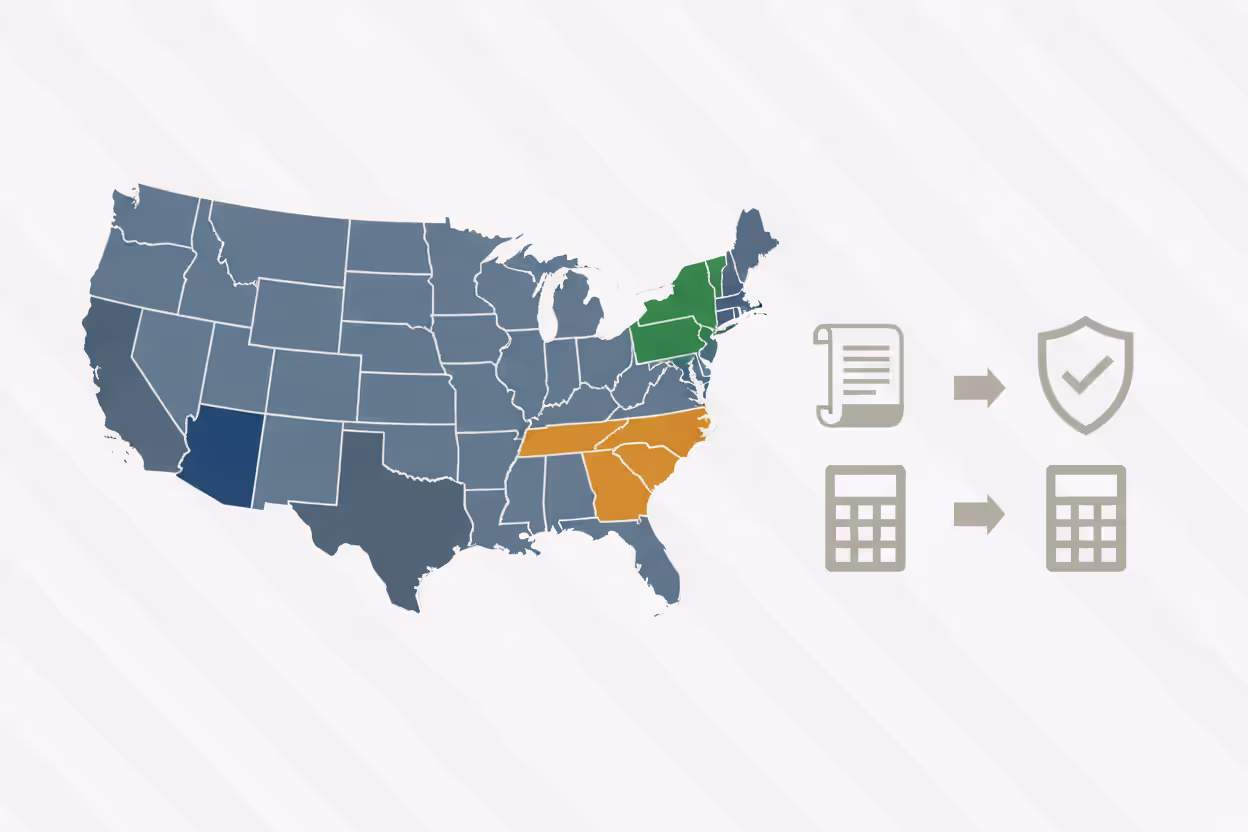 Map of the United States highlighting Delaware, Wyoming, and Nevada