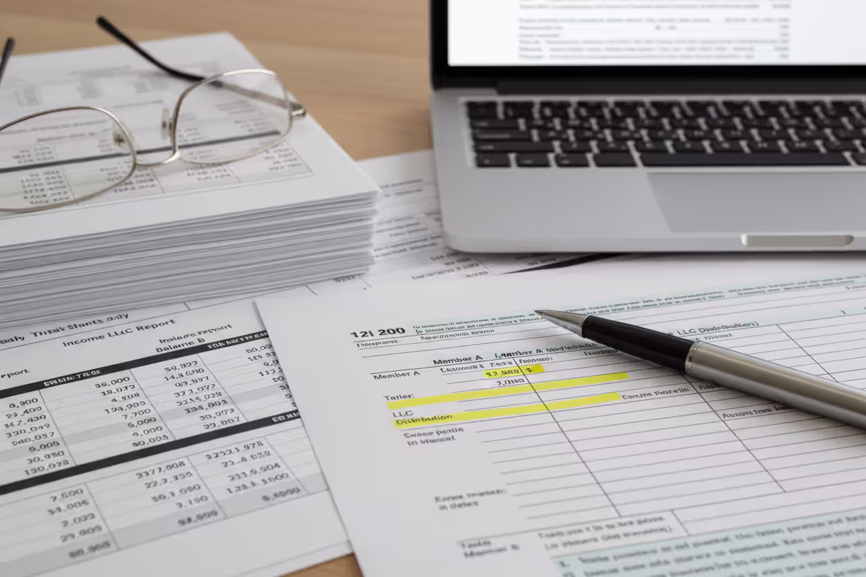 Close-up of partnership tax return preparation and financial review