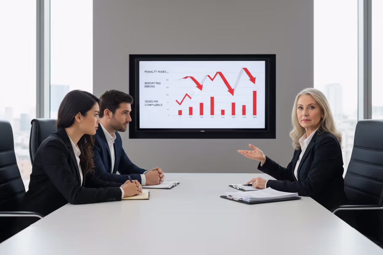 Tax advisor consulting LLC owners about filing mistakes and penalties