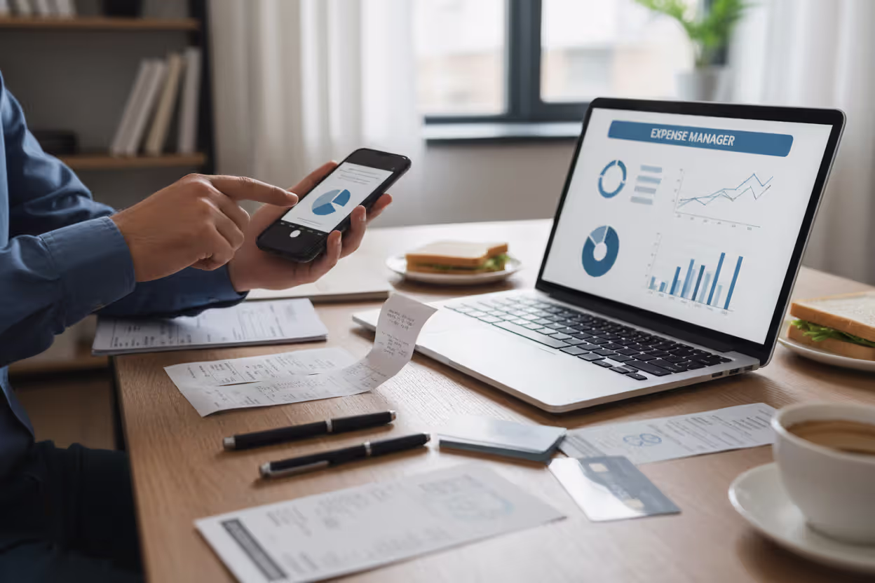Small business owner tracking receipts and expenses digitally