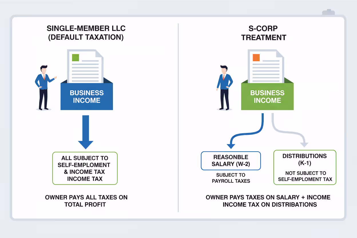 Comparison of default LLC taxation and S corporation tax treatment