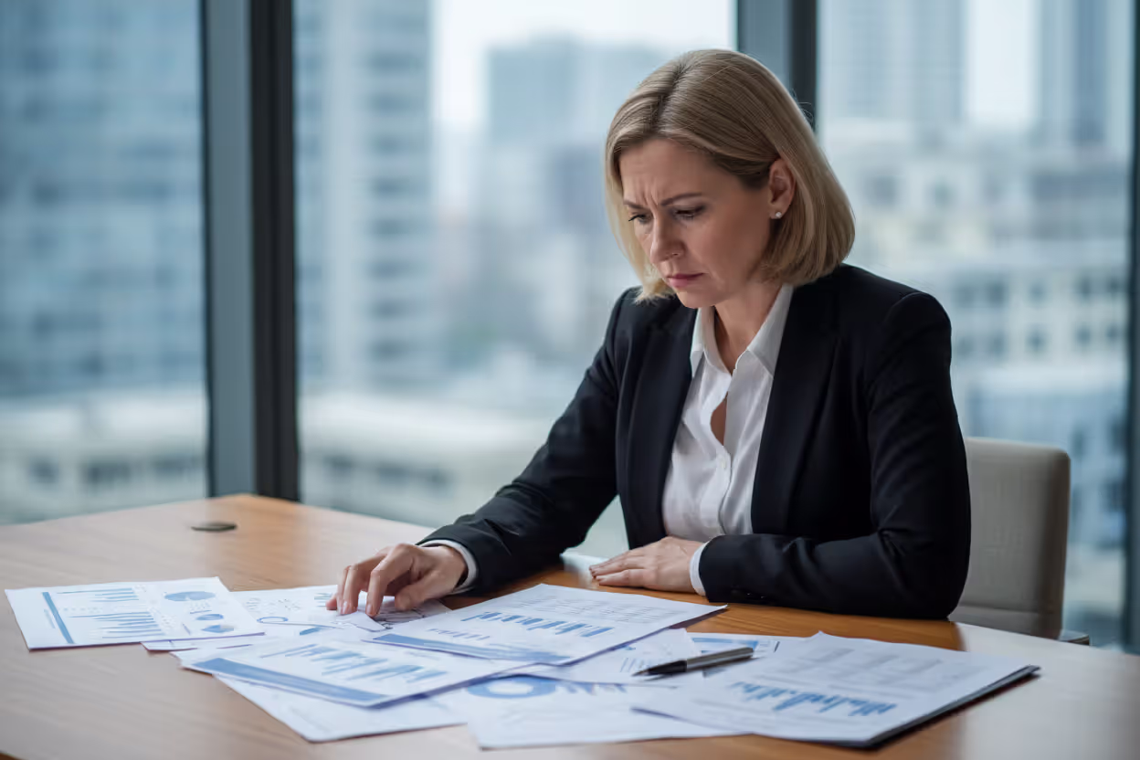 Business owner reviewing tax penalty notice with concern