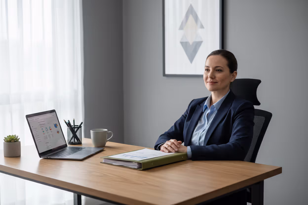 Small business owner finishing tax preparation with organized documents